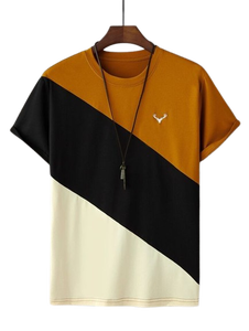 Camiseta de Cuello Redondo para Hombre, Manga Corta, Tejida, Informal, Diseño Sólido Verde y Blanco - Product Image 4