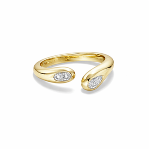 Anillo de Oro Sólido de 14K Elegante con Diseño Abierto y Detalles de Diamantes, Anillo Ajustable Envolvente, Anillo de Boda con Doble Corte de Pera Ovalado - Product Image 5