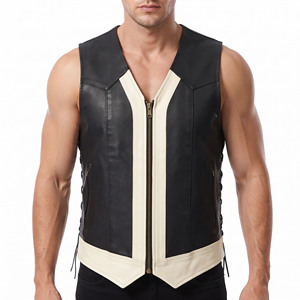 Men Zip-Up Leather Vest Men's Premium Genuine Leather Waistcoat Mens Leather Waist <b>Coat</b> With Side Lace Men V-Neck Leather Vest - Product Image 6