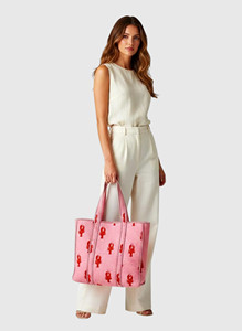Bolsa de Compras de Algodón con Estampado de Langosta Rosa, Estilo Veraniego para la Playa, Abierta, para Mujer - Product Image 4