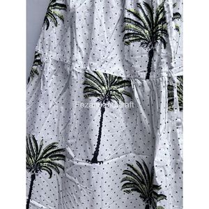 Women's Bohemian Palm Tree Print A-Line <b>Skirt</b> Elastic Waist Ruffles Mid-Calf <b>Chiffon</b> Summer <b>Skirt</b> - Product Image 4