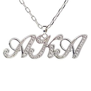 Silver Script Letter Pendant <b>Necklace</b> with Crystal Detail Fine Chain Elegant <b>Statement</b> Women Fashion Jewelry Everyday Party - Product Image 5