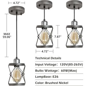 Suspension industrielle rustique mini cage gris argenté réglable pour îlot de cuisine et luminaire suspendu style ferme - Product Image 6