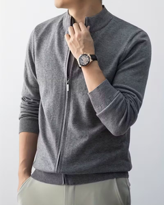 Men's Zip up Turtleneck Sweater Knitted Full Zip Cardigan Long Sleeve Solid Color Polyester/Cotton 320g for Autumn Winter - Product Image 4