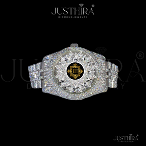 Reloj de Joyería con Diamantes JUSTHIRA para Mujer, Caja Redonda de Acero Inoxidable de 38 mm, Cierre Desplegable de Cuarzo Analógico, Estilo Lujoso - Product Image 1