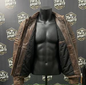 <b>Men's</b> Genuine <b>Leather</b> Motorcycle <b>Jacket</b> Stand Collar Zipper Closure Slim Fit Moto Biker Style Autumn Wear - Product Image 3