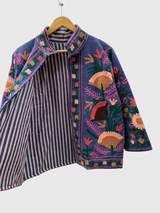Veste en coton brodée à la main avec des motifs floraux, col mandarin, manches longues, taille plus, style Prairie Chic pour femmes, automne - Product Image 3