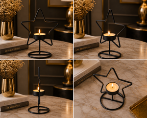 Star Shape Iron Tea Light Holder <b>Black</b> Metal Candle Stand Heat Resistant Home Decoration for Christmas Tabletop Use - Product Image 4