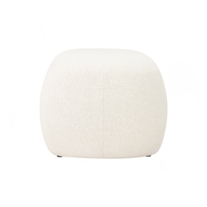 Modern Cream Fabric Upholstered <b>Pouf</b> Oval Padded <b>Footstool</b> Minimalist Bench Ottoman for Living Room Bedroom Home Furniture - Product Image 3
