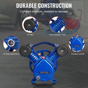Cabezal de Bomba de Compresor de Aire de 3 HP, 6.25 CFM a 90 PSI, de Cilindro Doble, Lubricado con Aceite, de Una Etapa, Tipo V, Piezas de Compresor Industrial - Product Image 5