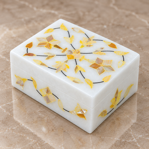 Boîte à bijoux en marbre gravée à la main de luxe avec motif floral, design moderne, produit très demandé, Inde, approvisionnement mondial - Product Image 3