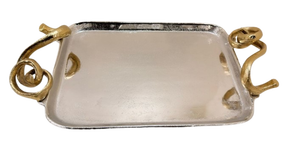 Plateau de service rectangulaire long en métal doré, plateau de présentation texturé martelé, plat décoratif de luxe pour mariage et décoration de table de fête - Product Image 1