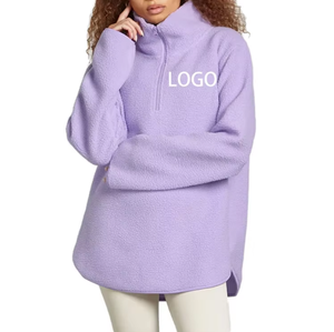 Veste polaire violette pour femme, manches longues, col roulé, fermeture éclair sur le devant, imprimé logo, manteau chaud d'automne, couleur unie, longueur intégrale, vêtement d'extérieur OEM - Product Image 5