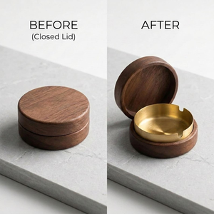 Cendrier de bureau rond en bois avec insert métallique, design minimaliste pour usage domestique - Product Image 3