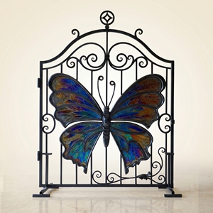 Wrought Iron Rustic Garden Gate Stained Glass Butterfly Design Manual <b>Swing</b> Style Exterior Metal Entry Door Finished Surface 1 - Product Image 1