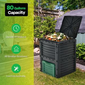 Composteur extérieur noir/vert de 80 gallons avec grand couvercle ouvrable et porte de sortie inférieure - Product Image 5
