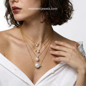 Collier pendentif en perles dorées, collier à chaînes superposées, perles blanches et fermoir en cristal, bijoux pour femmes - Product Image 4