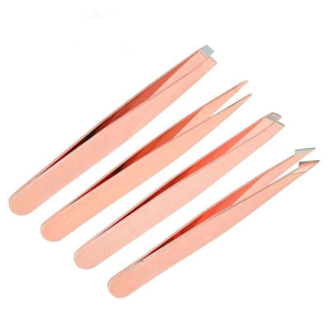 Rose Gold Stainless Steel Slanted Tip Tweezers Set 4 Piece Eyebrow Shaping Precision Beauty <b>Tool</b> Private Label - Product Image 1
