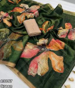 Sari en soie tissée à motifs floraux avec broderie et travail de sequins, bordure Zari moderne pour fêtes et sorties - Product Image 2