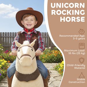 Cavallo a dondolo in peluche marrone con ruote per bambini di 3-5 anni, giocattolo attivo per il gioco - Product Image 4