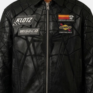 Veste de course en cuir noir Spider-Man |   Sangle en toile gaufrée et blouson de motard inspiré de Marvel, streetwear super-héros haute performance - Product Image 6
