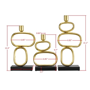 Juego de Candelabros de Lujo de 3 Piezas con Base Ovalada Apilable y Pedestal Negro, Centro de Mesa Moderno de Metal Dorado para Eventos Festivos - Product Image 6