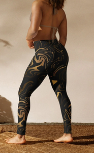 Leggings en velours taille haute longueur intégrale noir et or, extensibles, tissés, sportifs, pour femme, toutes saisons - Product Image 5