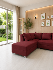 Sofá Seccional Moderno en Forma de L Color Granate con Patas Metálicas y Respaldo Acolchado para Sala de Estar, Villa, Sofá de Gran Tamaño, Fabricante - Product Image 4