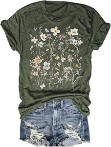 Camiseta de Mujer con Diseño Floral, Estilo Casual, Cuello Redondo, Algodón Suave, Alta Calidad, Nueva Colección - Product Image 1