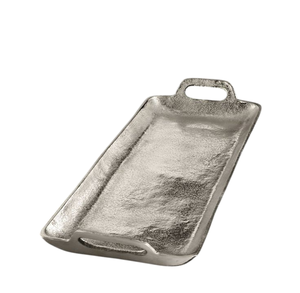 Bandeja Rectangular de Metal Plateado con Asas, Plato Decorativo para Servir Alimentos, Bandejas de Almacenamiento para Comedor y Bar - Product Image 1