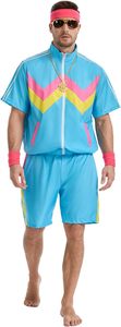 Traje Deportivo de los 80 para Hombre, Disfraz Color Block de los 90, Chaqueta de Manga Corta y Pantalones Cortos Retro para Fiesta de Halloween o Carnaval - Product Image 2