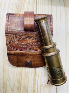 Télescope pirate rond en laiton antique et vintage, gravé, avec étui en cuir noir, monoculaire nautique, objet de collection, cadeau - Product Image 6