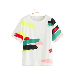 T-shirts en coton pour femmes les plus élégants, respirants et durables, peinture florale, col rond, manches courtes, décontracté, taille XL - Product Image 2