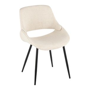 Set of 2 Mid Century Modern Fabrico <b>Dining</b> <b>Chairs</b> <b>Black</b> Metal <b>and</b> <b>Cream</b> Fabric Accent <b>Chairs</b> - Product Image 2