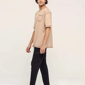 T-shirt en coton léger surdimensionné avec logo personnalisé, épaules tombantes, style streetwear décontracté pour hommes - Product Image 4