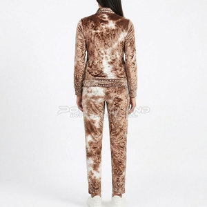 Winter Solid High Waist Trousers & Stand Collar Pullover Top <b>Set</b> for Women Rhinestone Velvet Soft Stretch Fabric - Product Image 2