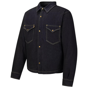 Chemise en denim bleu foncé pour homme, manches longues, coton, boutonnée, avec deux poches poitrine, à porter toute l'année - Product Image 5