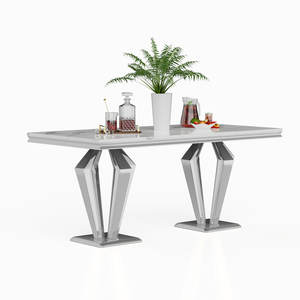 Juego de Mesa y Sillas de Comedor de Acero Inoxidable con Cubierta de Mármol Gris Moderno para Apartamento a Bajo Precio - Product Image 1
