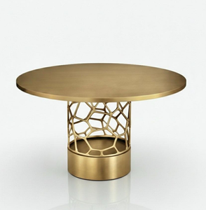 Modern <b>Round</b> Coffee <b>Table</b> with Golden Color Metal Top and Mughal Inspired Lattice <b>Gold</b> Base for Living Room Villa Furniture - Product Image 1