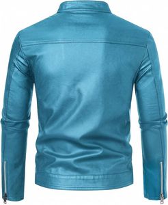 เสื้อแจ็คเก็ตหนัง PU ทรงสลิมฟิตสำหรับผู้ชาย ปกคอพับ ปิดด้วยซิป สีน้ำตาลล้วน ความยาวปกติ เหมาะสำหรับใส่ในฤดูใบไม้ร่วง - Product Image 5