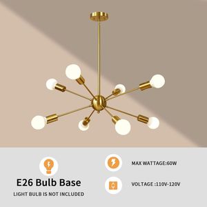 Lampadario Sputnik a 8 luci in ottone spazzolato metà secolo moderna plafoniera a sospensione industriale per cucina soggiorno - Product Image 2