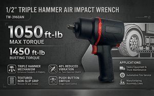 Clé à chocs pneumatique à triple marteau de 1/2 pouce pour réparation automobile, clé à chocs pneumatique haute performance pour camions et services de pneus - Product Image 2