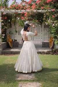 Lehenga Choli Blanco Especial para Navratri, Chaniya Choli para Mujer, Ropa Tradicional India - Product Image 2