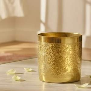 Pot de fleurs en métal plaqué or pour table ou sol, résistant à la rouille, décoratif avec motifs floraux gravés, pour salon, chambre, balcon - Product Image 6
