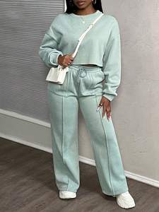 Ensemble de survêtement en molleton délavé à l'acide, comprenant un sweat-shirt court à capuche et un pantalon de survêtement à jambe large, avec logo personnalisé, marque privée, OEM et bordure passepoilée, style athlétique - Product Image 5