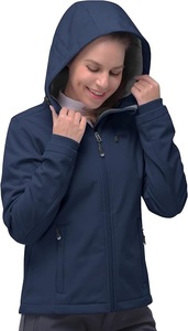 Veste Softshell Imperméable à Capuche pour Femme, Couleur Bleue, Fermeture Éclair, Respirante, Manteau de Pluie, Vestes Softshell - Product Image 2