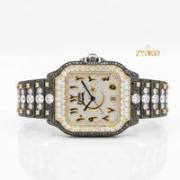 Montre unisexe de luxe à cadran carré bicolore en acier inoxydable, entièrement sertie de moissanite, mouvement à quartz, bracelet 20 mm, cadran à échelle mixte