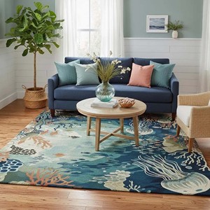 Alfombra Decorativa Tejida a Mano con Diseño de Vida Marina, Arrecife de Coral, Medusas y Tortugas, para Sala de Estar o Dormitorio - Product Image 6