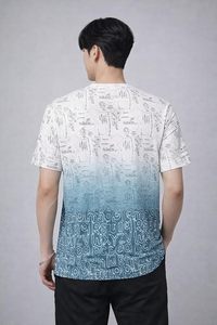 T-shirt en coton imprimé dégradé ombré pour homme |   Vêtements décontractés à coupe ample |   Manches courtes col rond |   Tissu doux et respirant pour un usage quotidien - Product Image 2