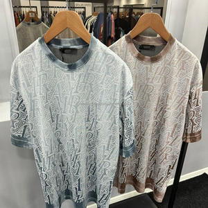 Camiseta Retro de Manga Corta para Hombre, Estilo Hip Hop Vintage, con Logotipo Personalizado OEM, Diseño de Letras Tejidas a Crochet, Corte Regular, Algodón Orgánico - Product Image 2